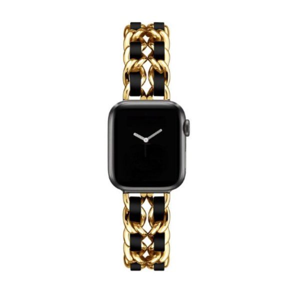 NEW Strap Gold Black Chain Leather Stainless Band For Apple Watch - Picture 5 of 5